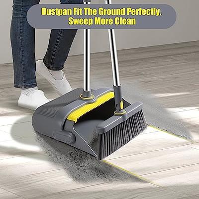 fuones broom and dustpan set, cleaning supplies broom and dustpan set for  home, 48 long stainless