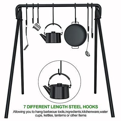 Outdoor cooking, swinging arm cast iron pot hanger