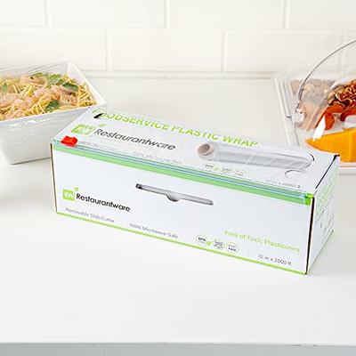 Restaurantware Base 12 inch x 2000 Feet Cling Wrap, 1 Roll Microwave-Safe Cling Film - with Removable Slide-Cutter, BPA-Free, Clear Plastic Food