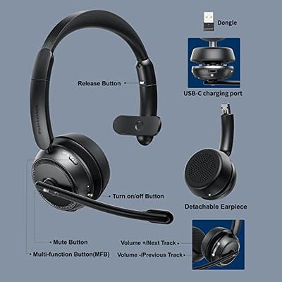 Bluetooth Headset with Microphone, Noise Canceling Wireless On Ear  Headphones, Bluetooth Headphones with Mic Charging Base, Phone Headset Mute  Button for Laptop, Skype, Call Centers, Office, Trucker 
