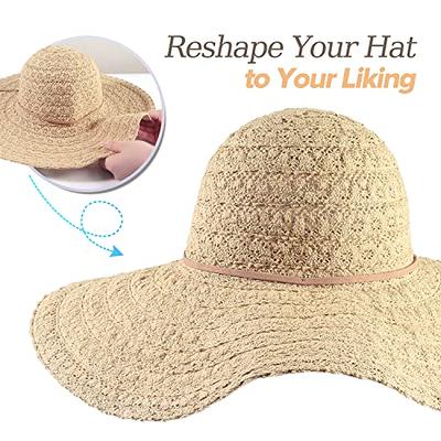 Womens Beach Hats for Sun Protection Floppy Straw Hat Adjustable Wide Brim  Sun Hat Womens Foldable Beach Hat