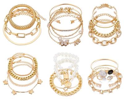 Boho Layered Bracelet Set Bead Bracelet Chain Gold Bracelet Jewelry Women's  Girls (4 Pieces)