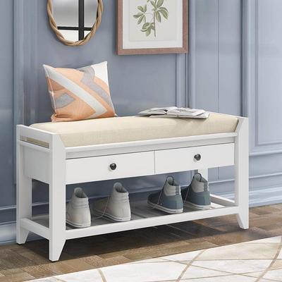 URTR 23.62 in. H x 31.5 in. W White Wood Shoe Storage Bench Shoe