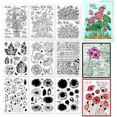 Clear Stamps for Crafts,Flower Stamps Clear Silicone Rubber Stamps Card  Making Scrapbook Background Stamps