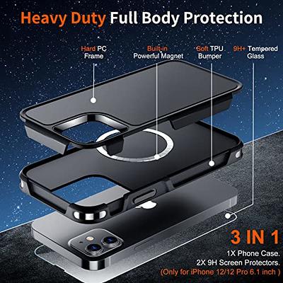 Defense iPhone 12 Case iPhone 12 Pro with Two Screen Protector Tempered  Glass 3 Layer Rugged Heavy Duty Cases for iPhone 12/ iPhone Pro 6.1 inch