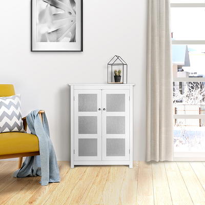 URTR Modern White Narrow Tall Slim Floor Cabinet with 2 Glass