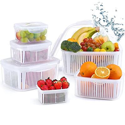 5 PCS Large Fruit Containers for Fridge - Leakproof Food Storage Containers  with Removable Colander - Dishwasher & microwave safe Produce Containers