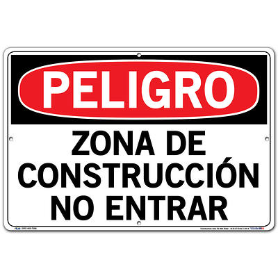 Vestil, Danger Sign (Spanish/Espanol)-Aluminum Composite, Sign Message ZONA  DE CONSTRUCCIÓN NO ENTRAR, Height 12.5 in, Width 18.5 in, Model SI-D-37-D-  - Yahoo Shopping