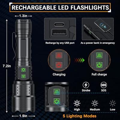 Rechargeable Flashlights High Lumens, Super Bright LED Flashlight 250000lm,  Powerful Tactical Handheld Flashlights With 5 Modes Zoomable, High Power  Flashlights for Emergencies, Camping, Hiking - Yahoo Shopping