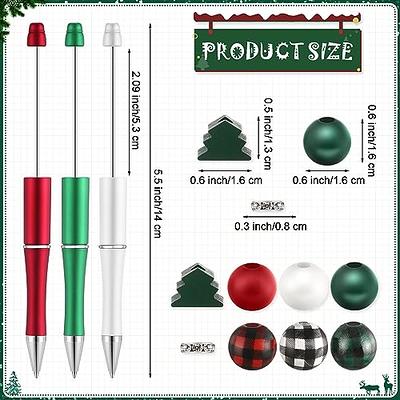 Qilery 48 Pcs Christmas Beadable Pens Bulk Red Green White Plastic Bead Pens  with 240 Assorted