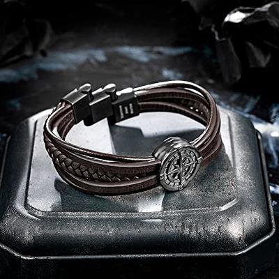 murtoo Men's Bracelet Leather With Compass,Braided Leather