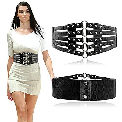 Black leatherette elastic corset belt