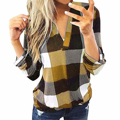  Womens Blouses Dressy Casual Long Sleeve, Plaid