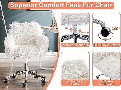 URTR White Polyester Faux Fur Desk Chair, Computer Chair, Task