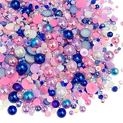 BELLEBOOST Colorful Flatback Face Gems and White & Beige Pearls for Makeup with Quick Dry Glue, Half Round Pearls Nail Art Rhinestones Glass Crystal Beads for