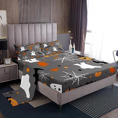 Vintage Halloween Themed Sheets Twin Size,White Spider Web Bed