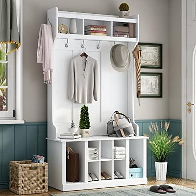 Bush Furniture Key West Entryway Storage Set with Hall Tree, Shoe Bench and 2 Door Cabinet Washed Gray