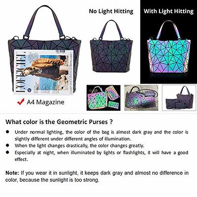 Geometric Luminous Purse Handbags Set of 2 , Iridescent Ladies Tote Bag, Wallet Reflective