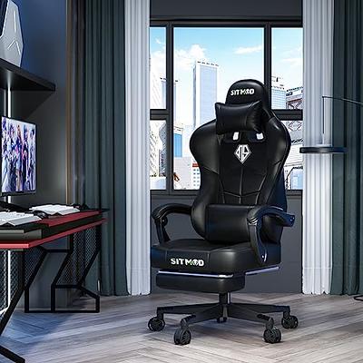 Gaming Chair, Height Adjustable Swivel Rolling Chair with Headrest Footrest  and Massage Lumbar Support, PU High Back Ergonomic PC Chair for Office or