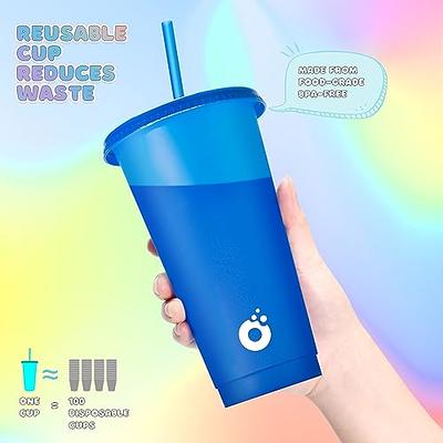 Tumblers with Lids (4 pack) 24oz Colored Changing Reusable Cups with Lids  and Straws