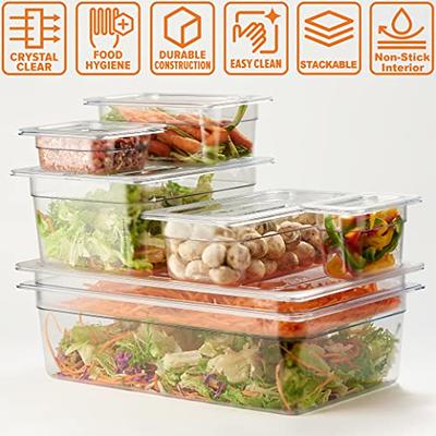 6 Pack 1/4 Size 4'' Deep Clear Food Pans with Lids, Commercial Food Pans  Acrylic Transparent Food Storage Containers, Stackable Plastic Pan with