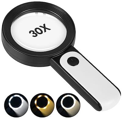Magnifying Glass with Light for Reading, 6X 9X 15X Magnifications  Integrated Into 6 LED and 2 Purple Light Beads 