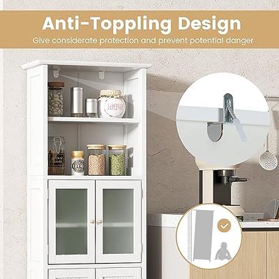 Wood Storage Cabinet with 3-Tier Open Adjustable Storage Shelves, Drawers  and Metal Knobs, Cabinet with Door and Shelf