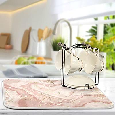 xigua Rose Gold Marble Dish Drying Mat Absorbent Reversible Drying