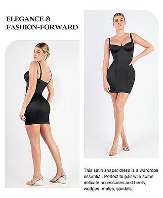 Popilush Satin Dress for Women Shapewear Dress Bodycon Built in