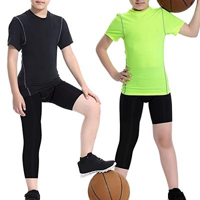 Youth Kids Boy Compression Pants Legging Athletic Shorts Sports Base Layer  for Running Basketball One Leg Tights