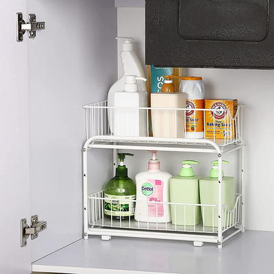 2-Tier Under Sink Storage Sliding Basket Organizer Drawer, White