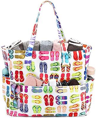 LEDAOU Large Beach Tote Bag Women Waterproof Sandproof Zipper for Pool Gym  Grocery Travel with Wet Pocket (Beige)