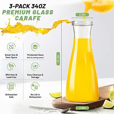 Glass Carafe Pitcher - HIHUOS 34oz Water Carafe Set for Mimosa Bar - Juice  Containers with Airtight Lids