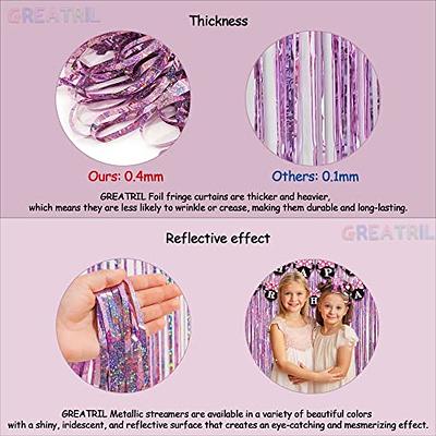 Pink Tinsel Curtain Party Backdrop Glitter - GREATRIL Foil Fringe Curtain Lilac Pink Party Decor Streamers for Birthday Girl Princess Unicorn