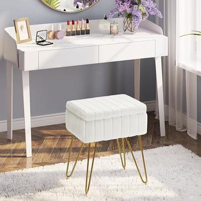 LUE BONA Ottoman Foot Stool Vanity Stool, Square Linen X-Leg Foot Rest  Ottoman Makeup Stool, Small Stool Chair for Vanity, Modern Padded Vanity  Seat