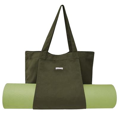Cwokarb Women Yoga Mat Bag Carrier Shoulder Bag Carryall Canvas Gym Tote Bag  for Office, Workout, Pilates, Travel and Beach Green