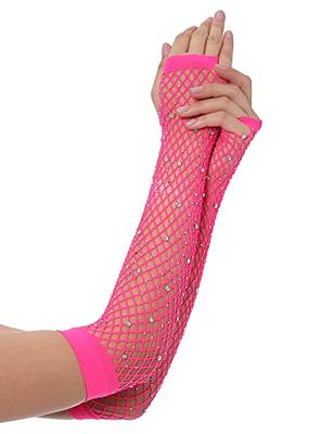 Lastclream Rhinestone Fingerless Sleeves for Women Fishnet Arm