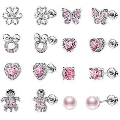 Kid's Dangle Hearts Sterling Silver Screw Back Earrings for Kids -  Hypoallergenic for Toddlers to Little Girls