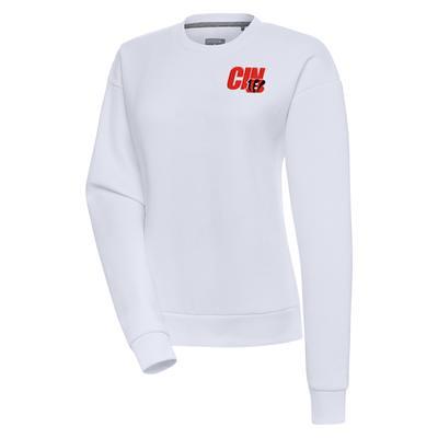 Women's Antigua White Cincinnati Bengals Metallic Logo Victory Crewneck Pullover  Sweatshirt