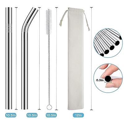 12-Pack Reusable Stainless Steel Metal Straws with Case - Long Drinking  Straws f