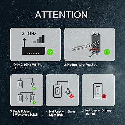 2 Pack Smart Light Switch - WiFi Wall Switches Work with Alexa Google  Home/Smart Life App, Single Pole, Standard Plate, Neutral Wire Needed