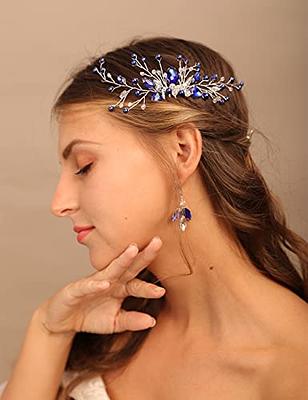 Olbye Wedding Hair Comb Blue Rhinestone Bridal Hair Accessories for Bride and Bridesmaids Wedding Hair Piece Silver