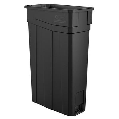 Lavex 16 Gallon Black Slim Rectangular Trash Can with Drop Shot Lid