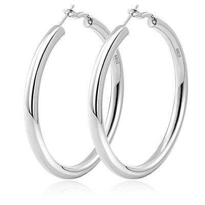 Medium Thick Silver Hoop Earring Hoop Earrings Clasp Hoop Earrings Sterling Silver Chunky 925 Sterling Silver Hoops Everyday