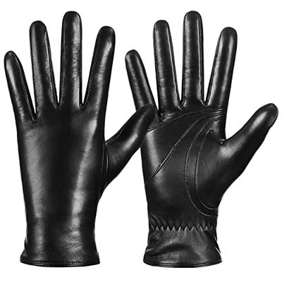 Mens Warm Winter Leather Gloves Dress Motorcycle Driving Cold Weather  Thermal Lining (Black, Large) 