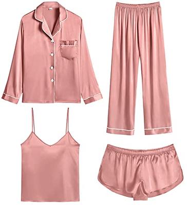 SWOMOG Womens Pajamas Set Silk Satin Sleepwear Long Sleeve