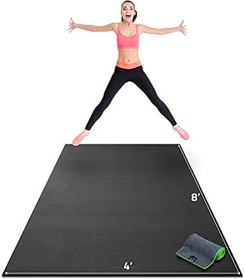RevTime Extra Large Exercise Mat 8 x 5 feet (96 x 60 x 1/4) 6 mm Thick &  High Density Mat for Home Cardio and Yoga Workouts, Durable Gym Mat, Black