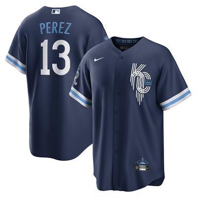 Men's Nike Salvador Perez Gray Kansas City Royals Name & Number T