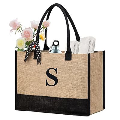 TOPDesign Embroidery Initial Canvas Tote Bag, Personalized Present Bag, Suitable for Wedding, Birthday, Beach, Holiday, Is A Great Gift for Women