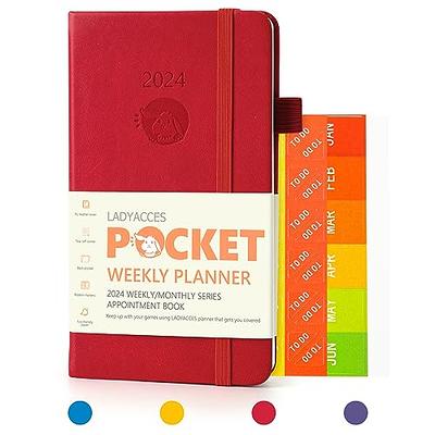  POPRUN 2024 Planner - 2024 Weekly Calendar with Hourly Time  Slots, Weekly/Monthly Appointment Book for Time Management - 6.5'' x 8.5''-  Leather Soft Cover - Pink : Office Products